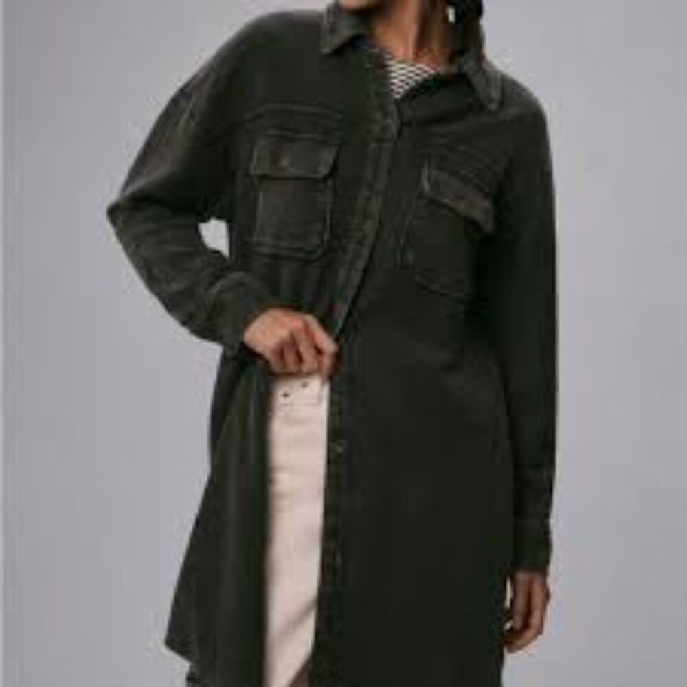 Pilcro Corduroy Shacket Shirt Dress Womens Medium Oversized Elbow Patches Gray